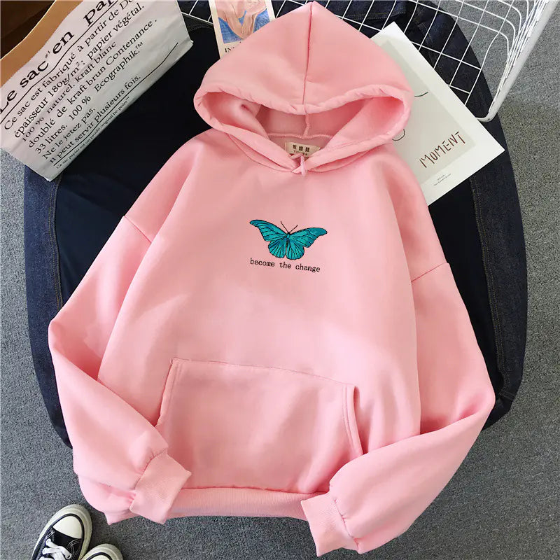 Loose Single Butterfly Sweatshirt Hoodie