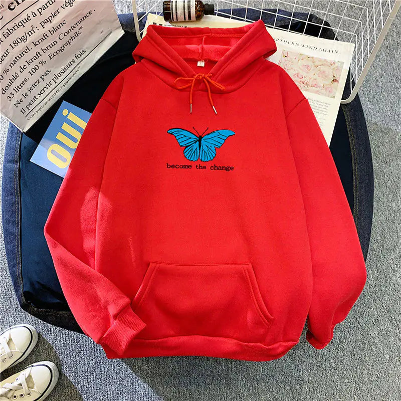 Loose Single Butterfly Sweatshirt Hoodie