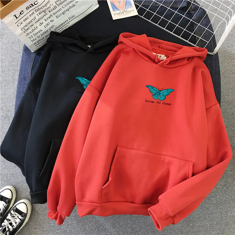 Loose Single Butterfly Sweatshirt Hoodie