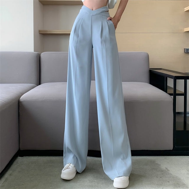 High Waisted Cross-V Cut Wide Leg Trousers