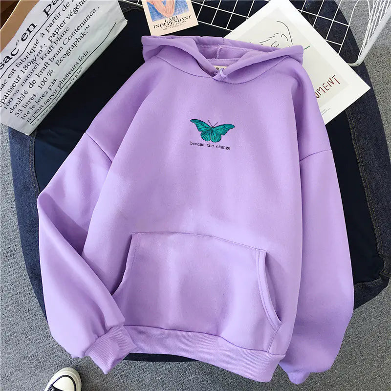 Loose Single Butterfly Sweatshirt Hoodie