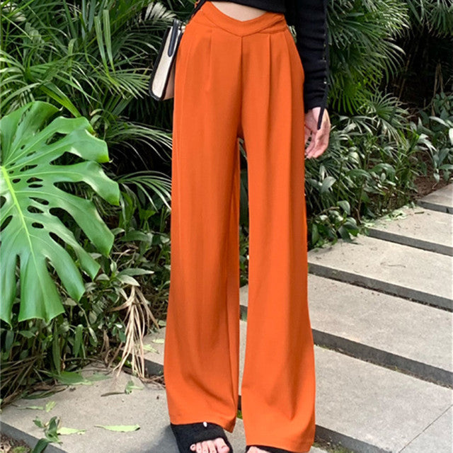 High Waisted Cross-V Cut Wide Leg Trousers