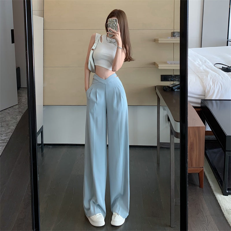 High Waisted Cross-V Cut Wide Leg Trousers