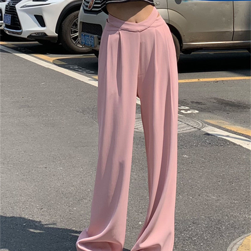 High Waisted Cross-V Cut Wide Leg Trousers